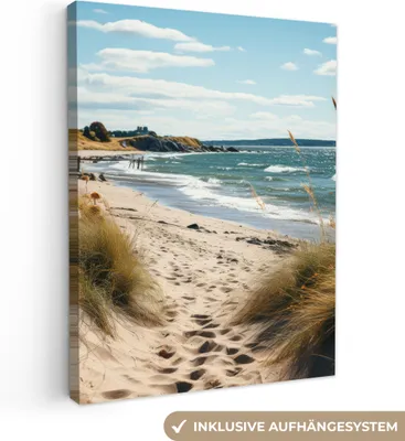 Produktbild von MuchoWow® - Leinwandbilder - Strand - Dünen - Strandhafer - Meer - Sand, Wandbild, Wanddeko Bilder Wohnzimmer, 90x120 cm