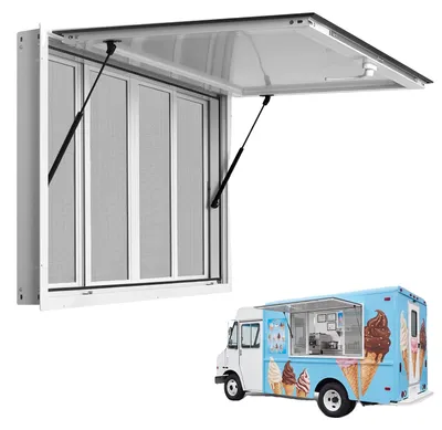 Produktbild von VEVOR Verkaufsfenster 1220x915mm Aluminiumlegierungsrahmen Servicefenster, für Food Trucks, bis zu 85 Grad Stehservice mit 4 Schiebefenstern, Markisentür und Zieh-Haken, regenwasserbeständig