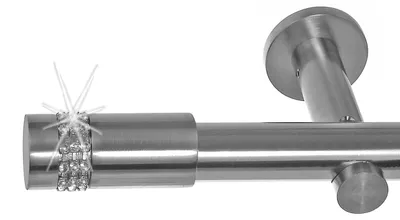 Produktbild von Edelstahl Look Gardinenstange 20mm Wandträger 1-läufig Zylinder Kristall, Länge wählbar H31 E38 R