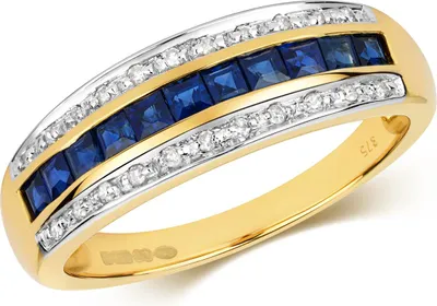 Image de Bague Femme Semi Pavée Or 375/1000 et Diamant Brillant 0.09 Carat H - PK avec Saphir, 55 (17.5); TRS290979KYRSO