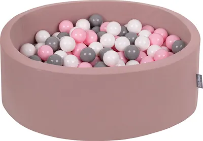 Zdjęcie produktu dla KiddyMoon suchy basen okrągły z piłeczkami 7cm wrzosowy: biały-szary-pudrowy róż 90x30cm/200piłek zabawka basen piankowy