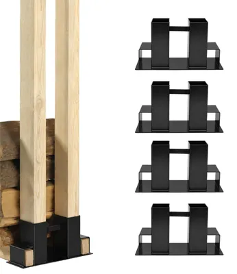 Produktbild von Holzstapelhilfe 4er Set Halterung 34 x 10 cm lackierter Stahl schwarz Holzstapelhalter