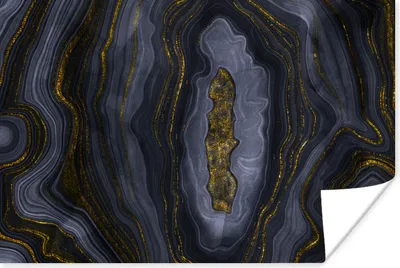 Produktbild von MuchoWow® Poster Geode - Achat - Schwarz & Gold 180x120 cm - Fotoplakat