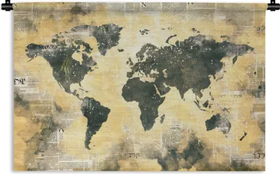Produktbild von MuchoWow® Wandteppich Wandbehang Weltkarte - Grau - Zeitung 120x80 cm Tapisserie Dekoration Wandtuch - Wanddekorationen - Wandtücher