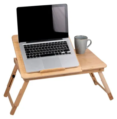 Productafbeelding van Laptoptafel verstelbaar - 21,5 x 27,5 cm - Bamboe - Bekerhouder en tablethouder