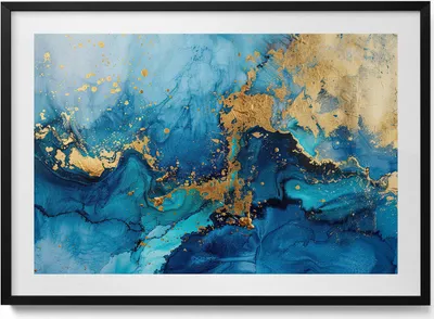 Produktbild von Abstraktes Glamourbild mit Gold– Wandbild mit Rahmen – Gerahmtes Bild  – Wanddekoration – 100x70 cm –  Schwarz Rahmen