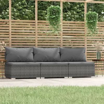 Produktbild von 3-Sitzer-Sofa mit Kissen Grau Poly Rattan , Gartenmöbel-Sets Design 2024