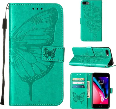 Image de coque pour iPhone 8 Plus, coque en cuir avec fentes pour cartes et support pour iPhone 8 Plus/ 7 Plus/ 6s Plus/ 6 Plus vert