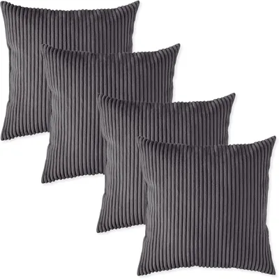 Produktbild von Set mit 4 dekorativen Kissen in Rippenoptik, dunkelgrau, 40 x 40 cm, inklusive Kissenfüllung und Bezug