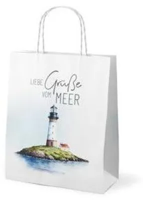 Produktbild von Geschenktragetasche Grüße vom Meer, Leuchtturm, 24 × 20 × 9 cm