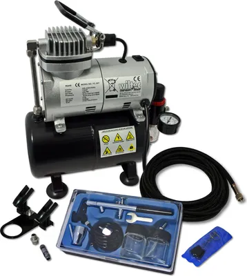 Image de Wiltec Kit Airbrush avec compresseur AS 186 – réservoir 3 L 30 l/min – Pistolet aérographe 128, Godets & Accessoires – pour débutants et professionels – Aérographie, Tatouage, Nail Art, Peinture