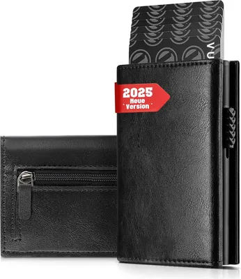 Produktbild von Herren Reisepasshülle Leder Slim Wallet mit Münzfach Geldbörse Kartenetui Klein/Mini Karten Geldbeutel Kartenhalter Portemonnaie mit RFID Schutz