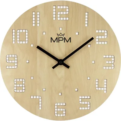Produktbild von MPM-Quality Pixel Wanduhr Holz lautlos Naturbelassen 30 cm