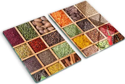 Imagen del producto de Cubierta para placa de cocina – Cubierta para placa de inducción – Placa de vidrio protectora – 2 unidades de 40x52 cm – Placas de vidrio protectoras para cocina – Vidrio templado – Especias y hierbas