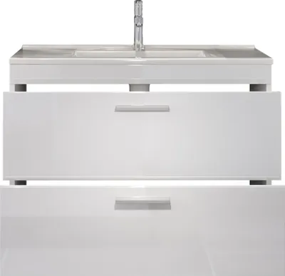 Produktbild von trendteam Bad Waschbeckenunterschrank Devon Weiß Melamin/Weiß Hochglanz Tiefzieh 81 x 59 x 47 cm