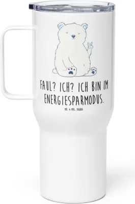Produktbild von Mr. & Mrs. Panda Thermobecher Eisbär Faul - Weiß - Geschenk, Büro, Arbeit, Mehrwegbecher, Entspannen, Großer, Kaffee-to-go-Becher, Teddy, thermosbecher, Homeoffice, Bär
