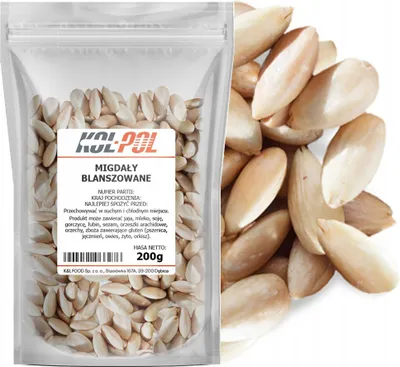 Zdjęcie produktu dla MIGDAŁY BLANSZOWANE 200g Bez skórki naturalne łuskane świeże jakość Kol-Pol