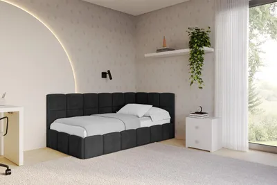 Produktbild von ALTDECOR Jugendbett mit Bettkasten - LIVY - 100x200 cm Schwarz - Casablanca 2316 - Bett ohne Matratze - Einzelbett mit Stauraum - Polsterbett Kinderbett