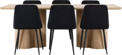Produktbild von Olivia Essgruppe Tisch 100x210cm und 6 Stühle natur, schwarz.