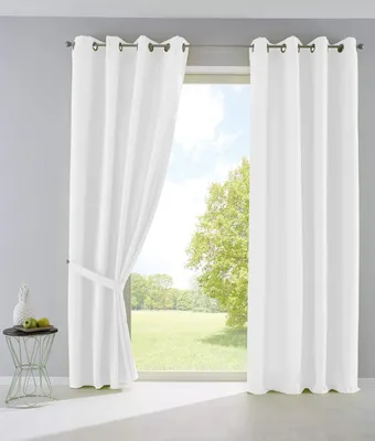 2er Set blickdichte Vorhänge mit Ösen, 245x140 cm, weiß