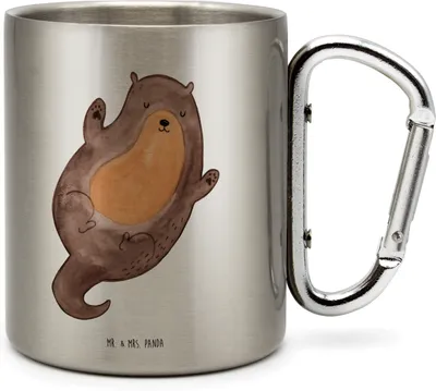Produktbild von Mr. & Mrs. Panda Edelstahltasse Otter Umarmen - Transparent - Geschenk, glücklich, gut Gelaunt, Teetasse, Hallo, Karabiner Becher, Seeotter See, Edelstahl Trinkbecher