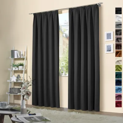 Produktbild von heimtexland ® 2 Stück Thermo Verdunkelungsvorhänge Sonnenschutz Kälteisolierung Verdunkelungsgardinen Kräuselband Vorhang Typ139 Schwarz HxB 245 x 135 cm