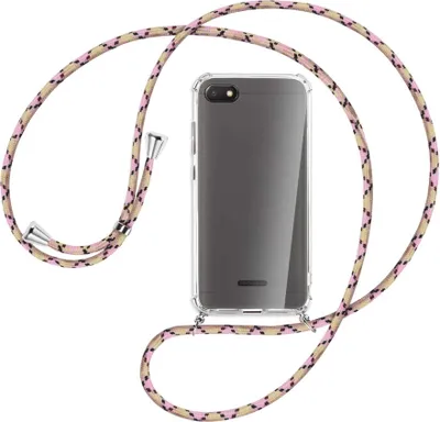 Produktbild von Handykette Backcover-Schutzhülle mit Band (Metall silberfarben) für Xiaomi Redmi 6A - rosa Karo