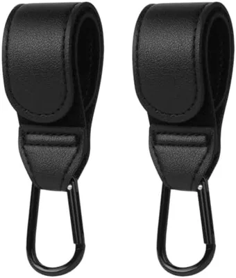 Produktbild von PolkaHome® Buggy-Clips 2 Stück, universelle Kinderwagenhaken für Taschen, 6x3x3 cm, schwarz