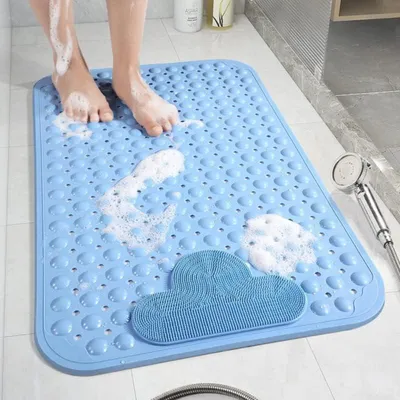 Image de Tapis de douche antidérapant, 80x80 cm, bleu, en TPE, avec ventouses et fonction de massage