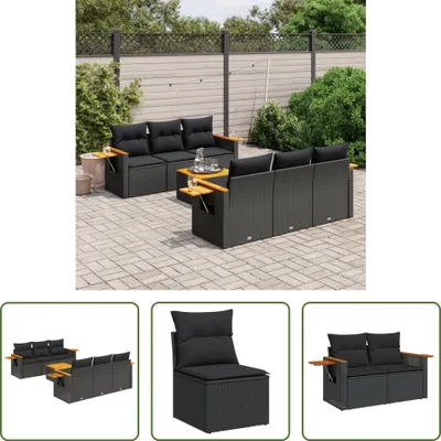 Produktbild von The Living Store 7-tlg. Garten-Sofagarnitur mit Kissen Schwarz Poly Rattan