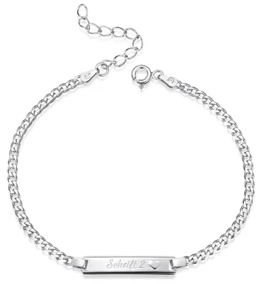 Produktbild von MATERIA by Matthias Wagner Gravur Armband Damen 925 Sterling Silber - 3mm Armkette mit Gravurplatte Herz 18-23cm verstellbar SA-15-Silber