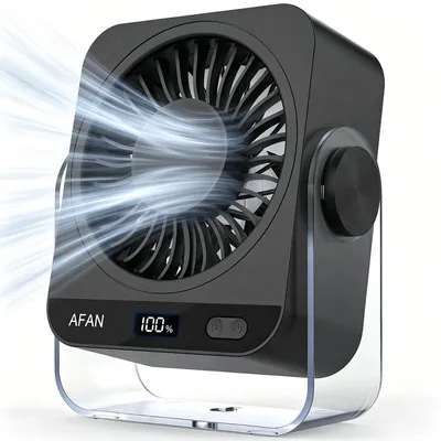 Produktbild von Tischventilator mit 5000mAh Akku, Ventilator mit Eiskühlung, – 199 Geschwindigkeiten, leise (<35dB), 120° neigbar – Für Zuhause, Büro, Reise & Camping