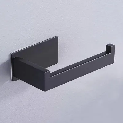 Productafbeelding van Toiletpapierhouder zonder boren - Roestvrij staal, zwart, 14 x 6,5 x 4,5 cm