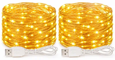 USB-Lichterkette 2er-Set, 5 m, 50 LEDs, warmweiß