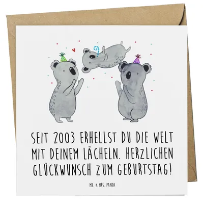 Produktbild von Mr. & Mrs. Panda Klappkarte 2003 Geburtstag - Weiß - Geschenk, faltkarte, doppelkarte, Grußkarte, Geburtsjahr, Happy Birthday, anlasskarte, Geschenkideen, Alter