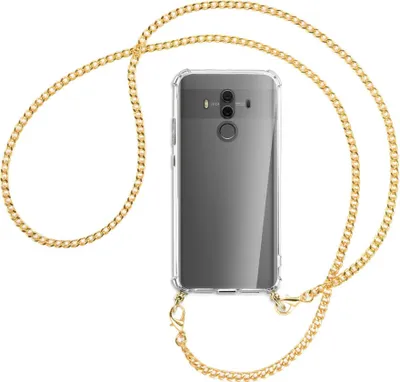 Produktbild von Handykette Backcover-Schutzhülle mit Band (Metall goldfarben) für Huawei Mate 10 Pro - goldfarbene Kette