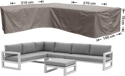 Produktbild von Raffles Covers Schutzhülle für Eck Lounge Sofa 270 x 210 x 100 H: 70 cm | Atmungsaktiv | Wasserdicht | UV-beständig | Elastischer Kordelzug