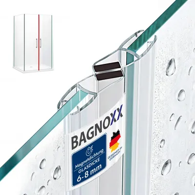 Produktbild von Bagnoxx 2x 2m Duschdichtung versetzt, Magnet Dichtung für Duschkabine, 6mm Glasstärke, 135 & 180 Grad, transparent, magnetische Duschtürdichtung an Glastür oder Schiebetür, einseitige Öffnung