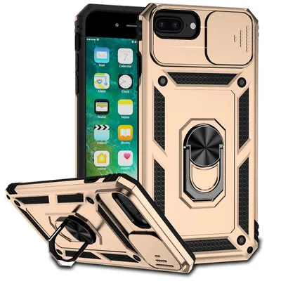 Obrázek produktu pro Pouzdro pro iPhone 8 Plus/7 Plus/6 Plus/6s Plus dvouvrstvé pouzdro s posuvným krytem kamery a prstencovým stojánkem Zlato