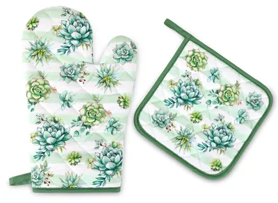 Produktbild von Set aus 2 Baumwoll-Ofenhandschuhen und Topflappen