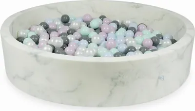 Produktbild von Trockenbecken 130x30 Marmor mit 600 Bällen: Hellmint, Hellrosa Perle, Hellblau Perle, Perle, Grau