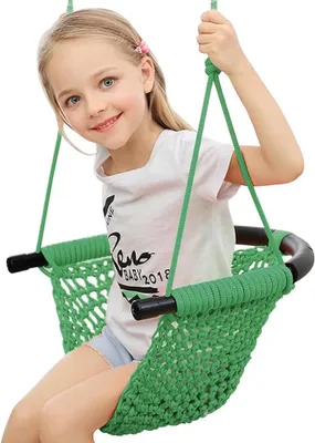 Productafbeelding van Kinderschommel voor buiten, schommel voor de tuin, handgemaakte schommelzitplaats voor binnen en buiten, geschikt voor speelplaatsen en achtertuinen, met verstelbare hoogte, ademend, elastisch, comfortabele nestschommel (kleur: groen)