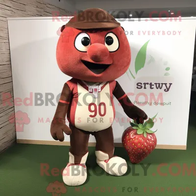 Produktbild von Braunes REDBROKOLY Erdbeer-Maskottchenkostüm mit Rugby-Shirt und Clutch