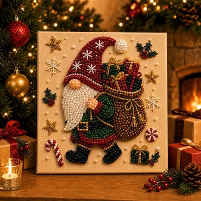 Produktbild von DIY 3D Christmas Diamond Painting Weihnachtswichtel mit Geschenken 20 x 20 cm für Diamond Painting Erwachsene und Anfänger