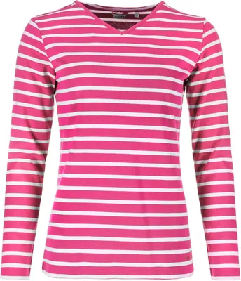 Produktbild von modAS Damen Shirt mit Streifen und V-Ausschnitt - Bretonisches Streifenshirt Langarm aus Baumwolle in Magnolia-Weiß Größe 40