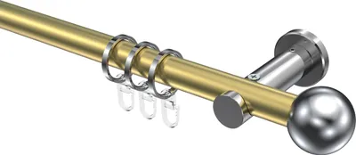 Produktbild von Interdeco Gardinenstange / Vorhangstange Messing-Optik / Chrom, Typ Platon Luino (Kugel), 20 mm Ø 1-läufig, 280 cm