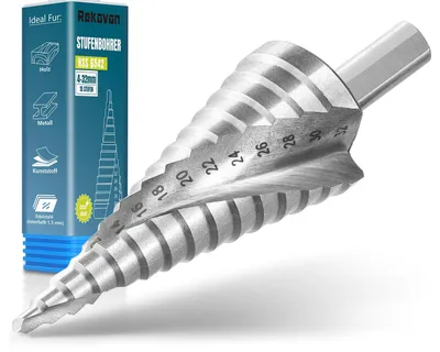 Imagen del producto de Broca escalonada HSS, diámetro de 4 a 32 mm, 15 escalones, vástago de 10 mm, para metal y madera