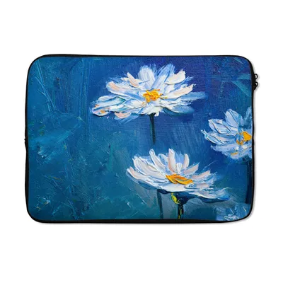 Produktbild von MuchoWow® Laptop Hülle 13 Zoll Gemälde - Ölfarbe - Blumen - Blau Laptoptasche - Laptophülle - Sleeve - Rundumschutz
