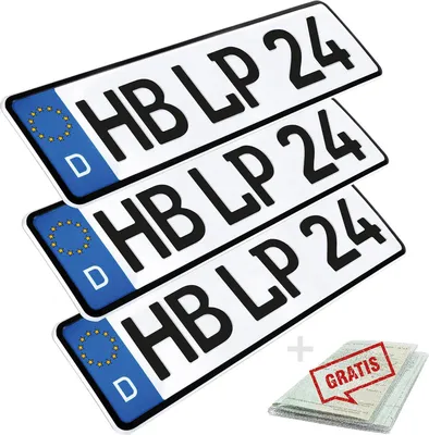 Produktbild von 3 Stück 52x11cm Kennzeichen Wunkschkennzeichen DIN- PKW LKW Autokennzeichen Nummernschild 520 x 110mm auch für Fahrradträger,Anhänger und LKW