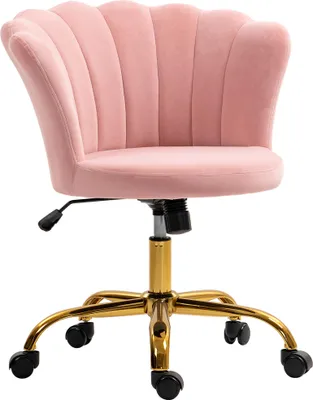 Image de Chaise bureau en velours, chaise coiffeuse avec dossier en pšŠtale, hauteur ršŠglable, 69 x 64 x 80-90 cm, rose